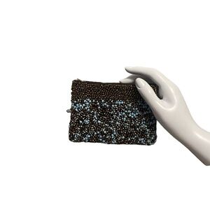 Beaded sky blue  and brown beads clutch, Size 8 by 5